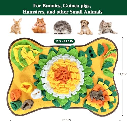 Rabbit Foraging Mat Snuffle Mat, Interactive Bunny Toys Feed Game for Boredom, Small Pet Puzzle Toy, Yuoaes 17.3" x 25.5" Polar Fleece Nosework Feeding Mat for Rabbits, Guinea Pigs, Ferrets