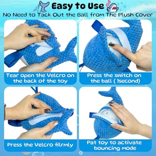 Automatic Moving Squeaky Dog Toy, USB Rechargeable Shark Ball for Large