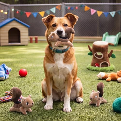 Skylety 7 Pieces Hide and Seek Dog Toys Activity Puppy Chew Squeaky Toys Plush Stuffing Woodland Stuffing with Squeakers for Small Medium Pets Dogs Puppy Gift (Squirrel,Small)