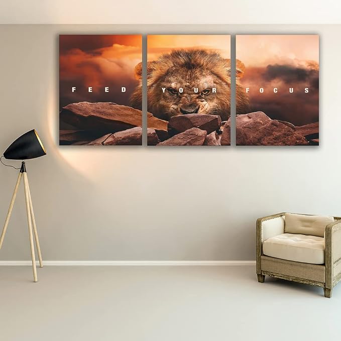 Motivational Wall Art Inspirational Wall Art 3 Pieces Canvas Poster Wall Painting Lion Artwork for Living Room Bedroom Home Decor Prints Pictures Office Wall Decor Framed Ready to Hang 60''Wx 28''H