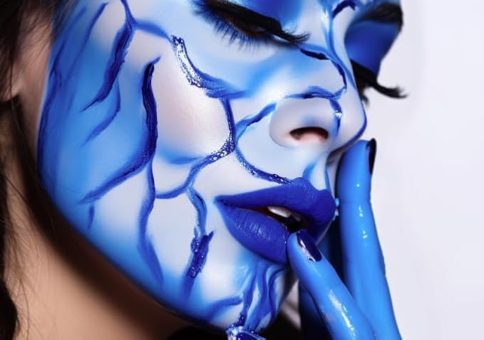 Go Ho Blue Face Paint Washable for Halloween Makeup,Creamy to Gel Water Based Body Paint Full Coverage for Cosplay SFX Smurf Mystique Avatar Clown Makeup,Blue,25g