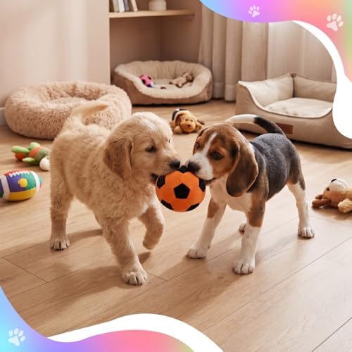 Blueweenly 6 Pcs Stuffed Soccer Ball Dog Toys, 4 Inch Squeaky Football Dog Toys, Soft Interactive Chew Indoor Outdoor Playing Supply for Small Medium Large Pet Rolling Tossing Chasing Game, Multicolor