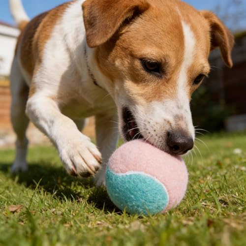 3-Pack Tennis Ball Dog Toys with Squeaker, Interactive Fetch Play for Pets 40 lbs and Over ，Training Balls for Indoor & Outdoor Exercise, 3.28-inch (Pink Blue, 12PCS)