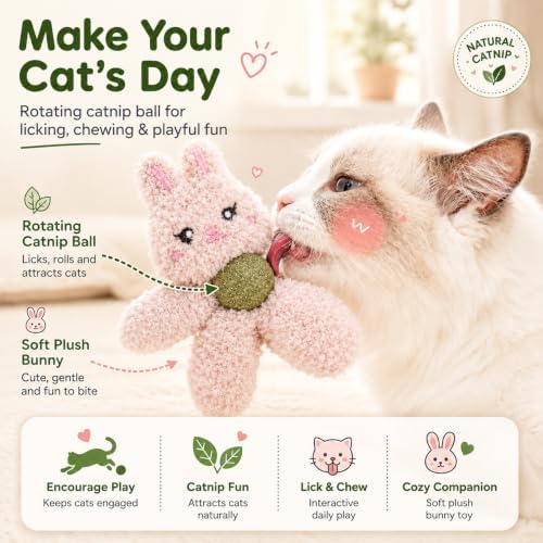 Cat Toys with Catnip Kitten Chew Bite Supplies Boredom Relief Fluffy Kitty Teeth Cleaning Chewing Cat Lovers Interactive Plush Gift (Tiger&Bear)