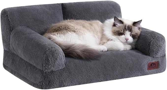Hollypet Small Dog Large Cat Bed Puppy Couch Beds for Pets up to 25 lbs | Fluffy Dog Cat Couch Plush Soft Warming Pets Beds with Machine Washable Cover and Non-Slip Bottom