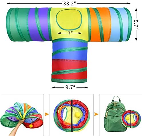 Malier Cat Toys Kitten Toys Set, Collapsible Cat Tunnels for Indoor Cats, Interactive Kitty Toys Cat Feather Toy Fluffy Mouse Crinkle Balls 3 Way Tube Tunnel Toys for Puppy Kitty Kitten
