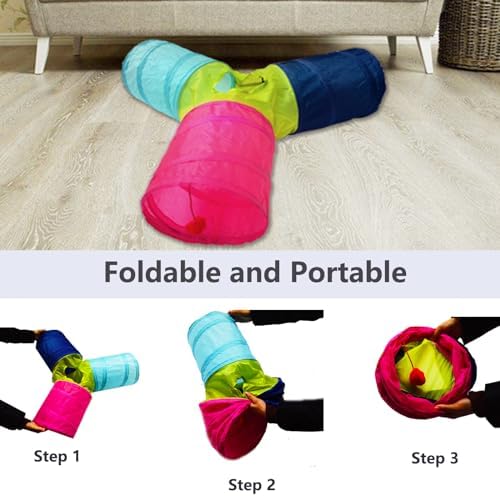 Cat Tunnel Tube Toys, 3 Ways Tunnels for Indoor Cats with Play Ball