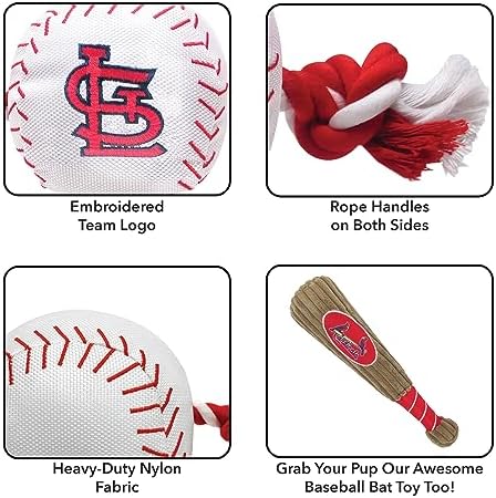 MLB SAINT LOUIS CARDINALS Baseball Rope Toy for DOGS & CATS. Tough nylon, Sporty Baseball Design, Heavy-duty ropes with Inner SQUEAKER