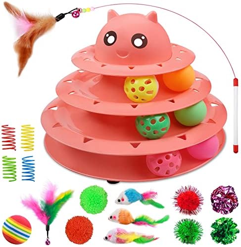 UPSKY 20 PCS Cat Toys Set with Teaser, Mice, Spring, and Various Ball Toys | Puzzle Kitten Toys, Sturdy Structure, Detachable Design, Easy to Assemble, Anti-Slip, Reduces Boredom for Indoor Cats