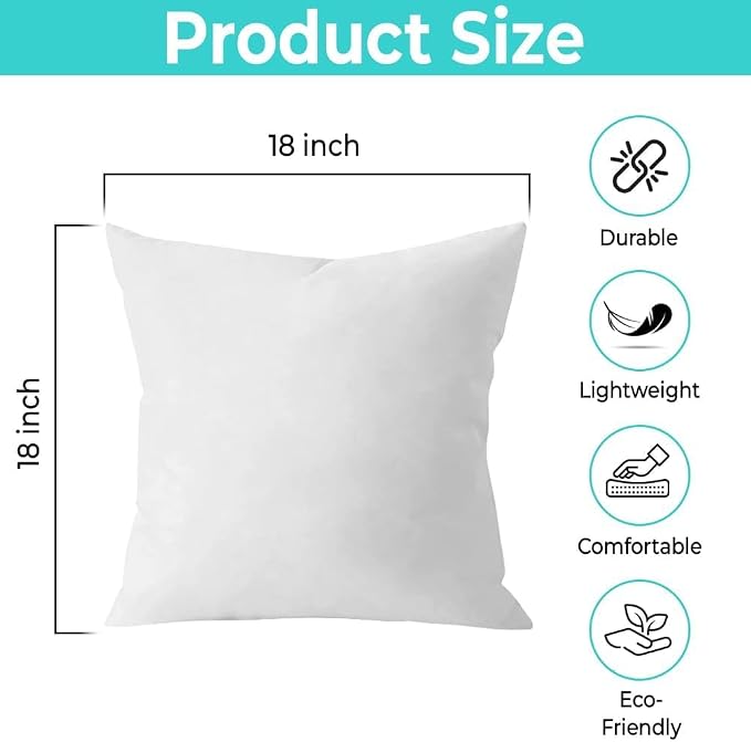 QUBA LINEN Throw Pillow Inserts (Set of 5, White), 18x18 Inches - Premium Cushion Fillers for Sofa, Bed, and Home Décor (18x18 Inch (Pack of 5))