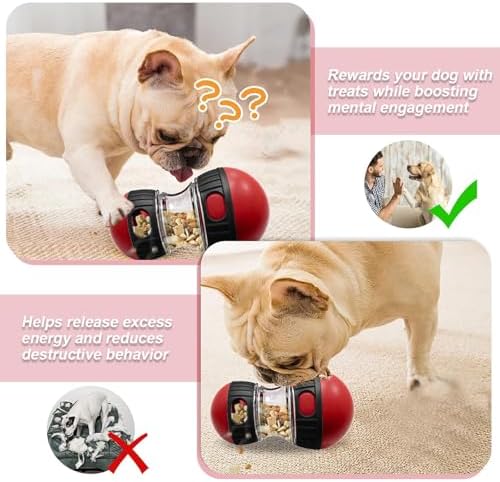 Interactive Dog Treat Dispensing Toy, Adjustable Puzzle Feeder Ball for Slow Feeding & Mental Stimulation, Rolling Enrichment Toy to Keep Dogs Busy Indoors (Red)