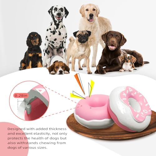 Dog Chew Toys for Aggressive Chewers, Indestructible Tough Squeaky Mental Stimulation Teeth Grinding Interactive Dog Chew Toys for Small/Medium/Large Dog Breeds, Creamy Scent Donut Pink