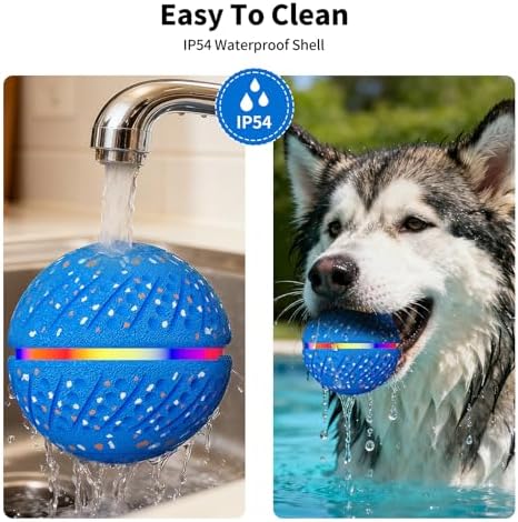 Interactive Automatic Dog Ball, Self-Moving Rolling Toy for Dogs, Chew Resistant E-TPU Material, IPX7 Waterproof, USB-C Rechargeable, Smart Vibration Sensor, Indoor & Outdoor (Blue)