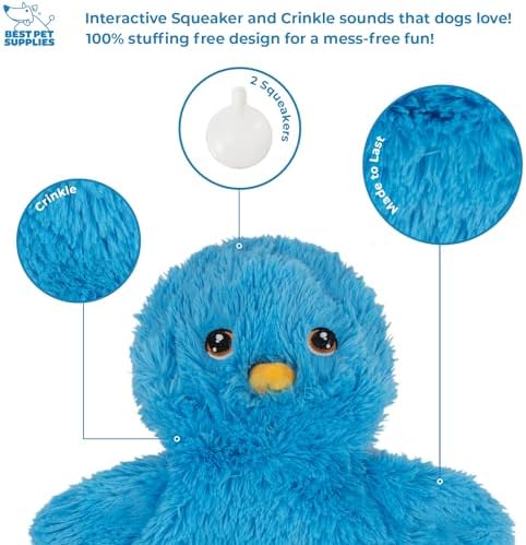 Best Pet Supplies Interactive Squeaky Dog Toy - Baby Chicken, Blue | Stuffing Free Body, Soft, Squeaks & Crinkles, No Mess, Perfect for Moderate Chewers, Toss and Fetch Play