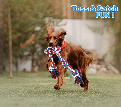 Bmag Dog Rope Toys for Aggressive Chewers, Interactive Heavy Duty Dog Toys for Medium Large Dogs, Tough Twisted Rope Toy with 5 Knots (Red)
