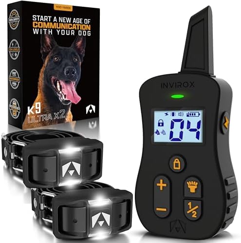 INVIROX Ultra K9 Dog Shock Collar, 124 Levels, Night Light, IP67 Waterproof (Black, 2 Dog)