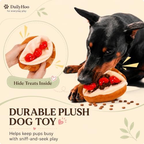 Snuffle Toys for Dogs, Strawberry Bread Dog Enrichment Toys, Squeaky Stuffed Plush Chew Toy for Mental Stimulation, Interactive Foraging Game