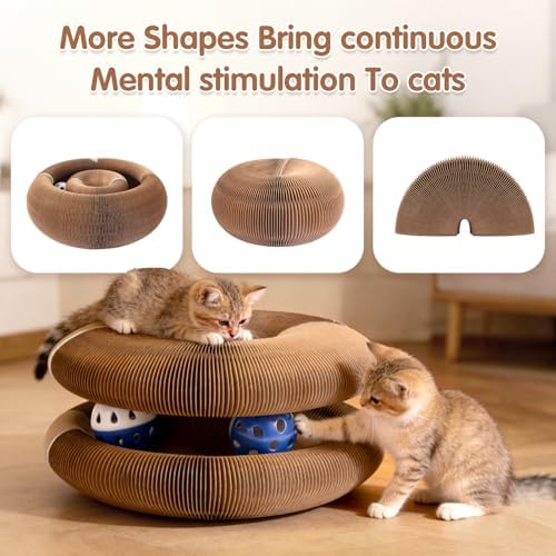Extensible Magnetic Cat Scratcher Cardboard Toy with Bell Ball