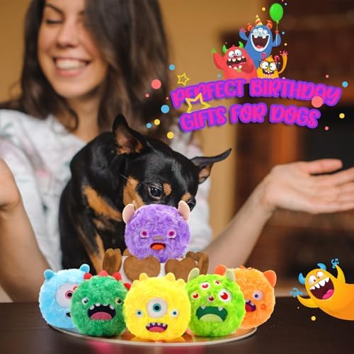 HyDren 8 Pack Plush Squeaky Dog Ball Dog Toys Gift for Small Medium Teething Puppy 2 In1 Fuzzy 4" with Squeakers Cute Funny Chewing Toys for Pet Gift(Funny)