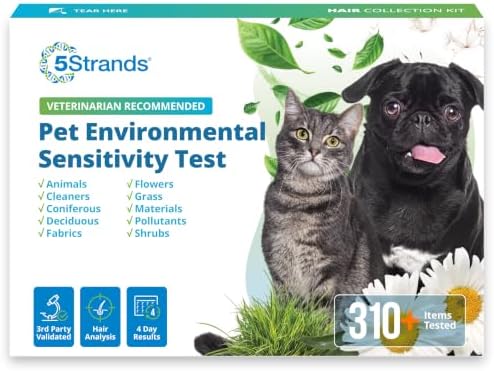 5Strands Pet Environmental Sensitivity Test for Skin Health | 310 Items Tested, At-Home Hair Analysis for Dogs & Cats All Breeds, Test Fabrics, Grass, Trees, Pollen, Results in 4 Days