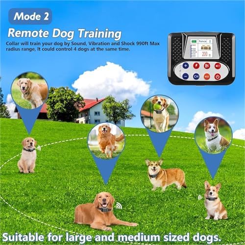 Electric Wireless Dog Fence Pet Boundary Containment System, Waterproof Training Collar Receiver, Vibration & Shock, Accurate 2.4G Signal, Safe Effective, 3 Modes for Stubborn Dogs,for3dogs
