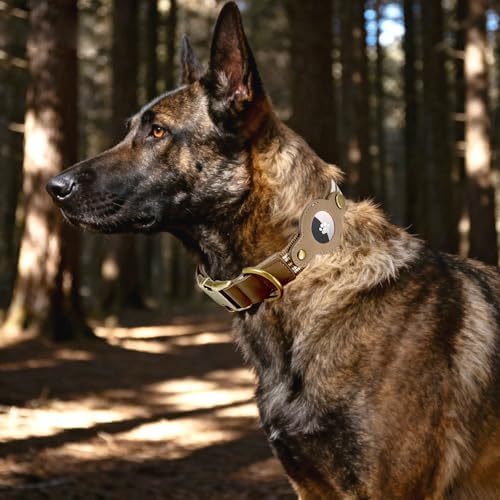 Airtag Dog Collar, Reflective Collar w Airtag Holder for Medium Dogs(Brown)