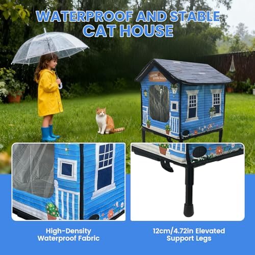 Heated Cat House for Outside,Cat Heating Pad with Dual Escape Doors,Elevated Waterrproof Insulated Heated Cat House with Heater for Winter,Soft Cat Bed,Safety Outdoor Feral, Stray, Barn Cats Shelter