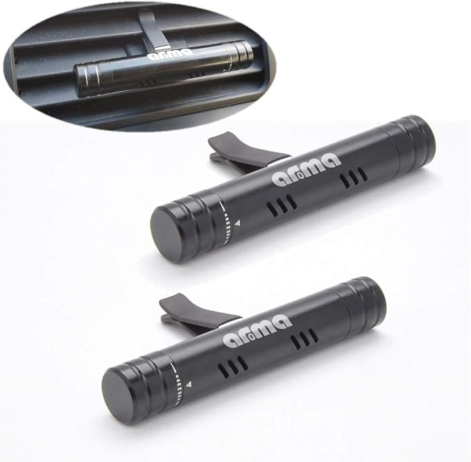 Our Aroma Cylindrical Car Diffuser Vent Clip for Essential Oil Aromatherapy or Car Fragrance Diffuser with Fragrance Oils - 2 Aluminum Diffuser & 10 Unscented Refill Sticks
