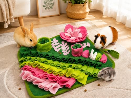 Rabbit Foraging Mat,Bunny Snuffle Mat for Small Animals Puzzle Toys Pets Interactive Feeding Mat for Guinea Pigs Hedgehog Chinchilla Puppies (Dark Pink, S)