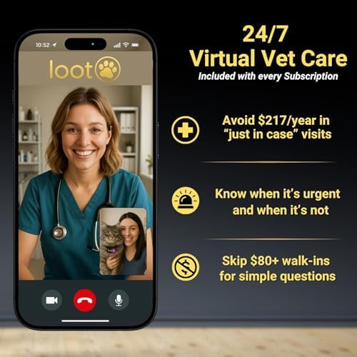 LootPaw+ GPS Cat Tracker Collar | Real Time Cat GPS Tracker with App & Vet Support | Lightweight Pet Tracker for Cats, Health & Activity Monitor | 60-Day Free Trial