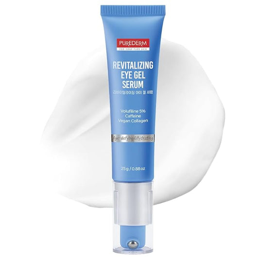 Purederm Revitalizing Eye Gel Serum – Cooling Eye Roller with 5% Volufiline, Caffeine & Vegan Collagen – Reduce Puffiness, Fine Lines & Dark Circles – For All Skin Types – 0.88 oz