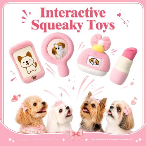 Girl Dog Toys for Small Dogs - 5-Pack with 4 Squeaky Toys and Crinkle Purse