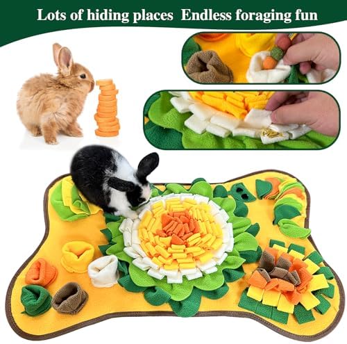 Rabbit Foraging Mat Snuffle Mat, Interactive Bunny Toys Feed Game for Boredom, Small Pet Puzzle Toy, Yuoaes 17.3" x 25.5" Polar Fleece Nosework Feeding Mat for Rabbits, Guinea Pigs, Ferrets