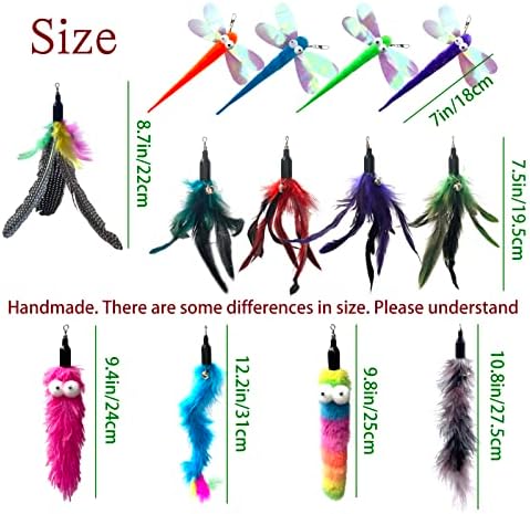 AcceLeah Cat Worm Toy Refills Cats Teaser Toys Wand Replacement Cat Wand Attachments 13Pcs Cat Worms and Dragonfly Refill,Cat Wand Toy Assorted Teaser Refills with Bell (13Pcs)