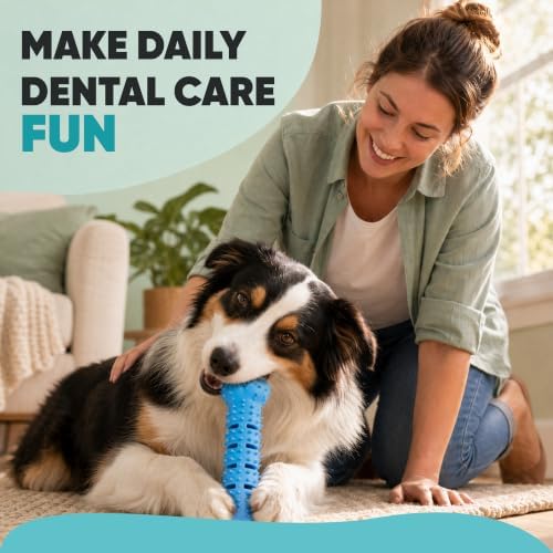 Dog Teeth Cleaning Toy | Treat-Dispensing Dog Dental Chew Toy | Rubber Bristles & Floss Slots Clean Teeth, Gums, Tongue | For Small Dogs/Puppies