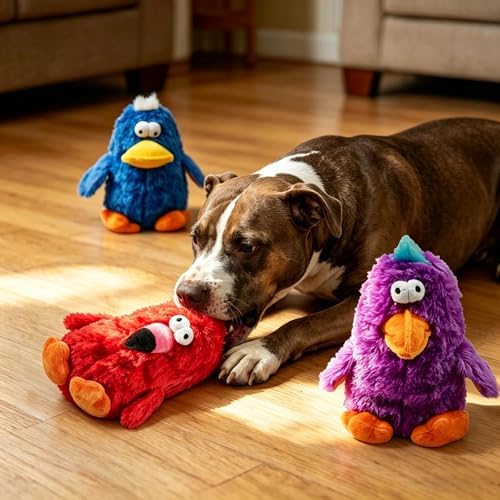 Squeaky Dog Toys Durable Stuffed Bird Dog Toys with Unique Squeak Sounds to Keep Dogs Busy, Cute & Funny Interactive Puppy Chew Toys for Small, Medium and Large Dogs(Red Parrot)