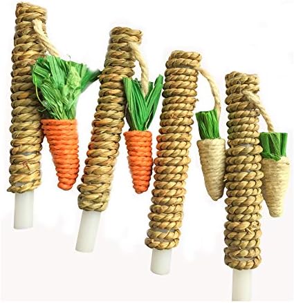 Hamiledyi Pet Bunny Fun Tree Rabbit Chew Toy Rattan Grass Scratcher Tower