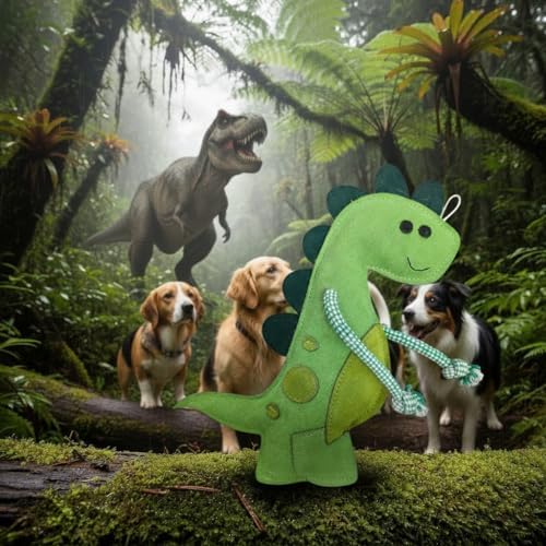 Fuzzl Eco Leather Digby Dino Toy Natural and Tough Dinosaur Dog Toys - Long Lasting Chew Toys for Aggressive Chewers Strong Dog Toy for Dogs and Puppy