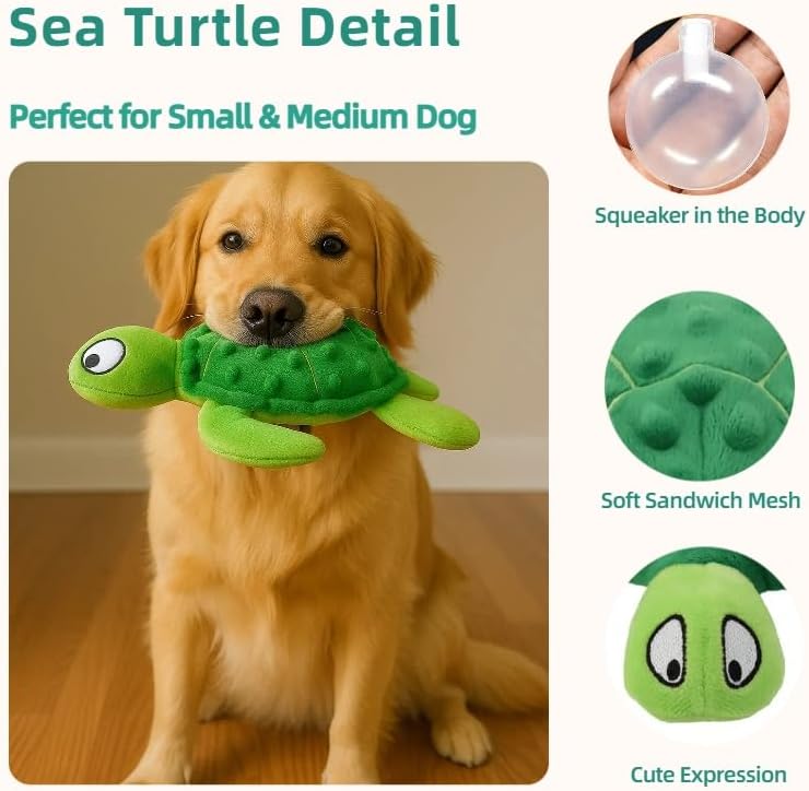 Plush Turtle Dog Toy with Squeaker for Small Dogs and Puppies
