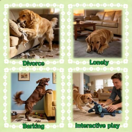 4 Pack Squeaky Dog Toy No Stuffing with 2 Squeaker Body, Plush Animal Interactive Chew Dog Toy for Small Medium Large Dogs