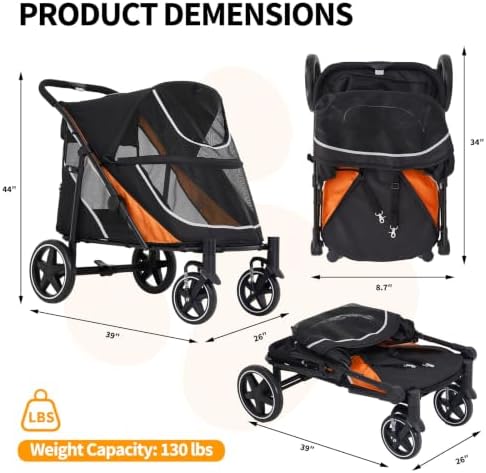 Large Dog Stroller for Big Dogs, 11in Heavy Duty Double Door Pet Cart