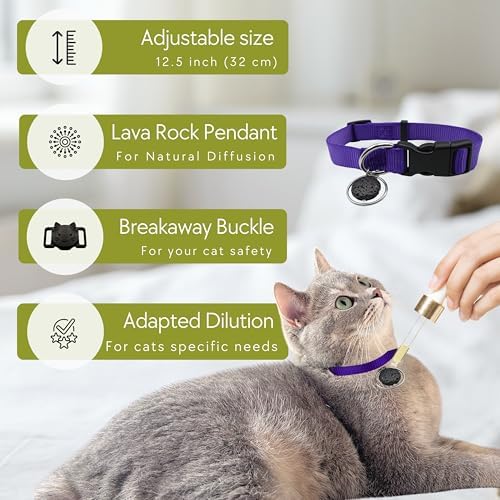 Calming Collar for Cats - Cat Calming Collar with Pheromones, Stop Cats from Urinating in House, Adjustable Fit, Drug-Free, Eco-Friendly, Vet-Recommended, Soft, Long-Lasting Anxiety Relief (Purple)