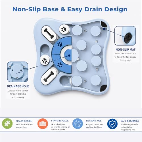 Dog Puzzle Feeder Toy, Interactive Treat Dispensing Puzzle Game, Slow Feeder Bowl for IQ Training, Treat Hiding, Foraging Play, Mental Stimulation and Enrichment for Small and Medium Dogs