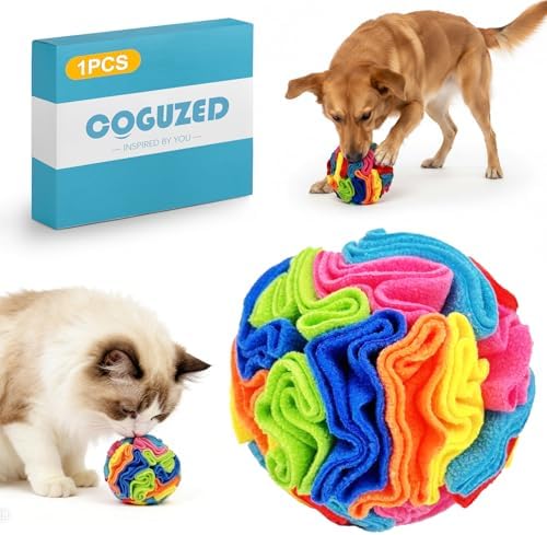 CoguZed Snuffle Ball for Dogs Interactive Enrichment Puzzle Slow Feeding Treat Dispensing Ball for Boredom Relief Machine Washable for Small Medium Large Breed Dogs