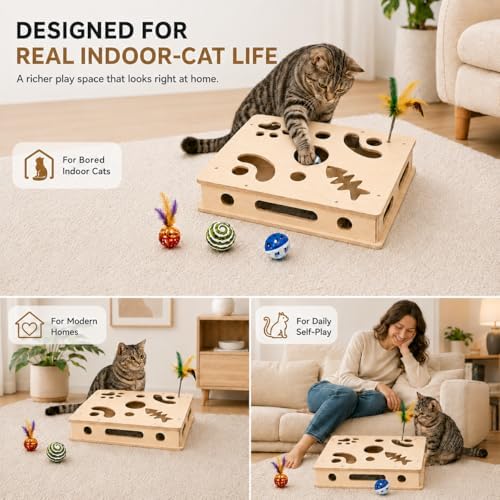 Cat Puzzle Enrichment Box & Nail File Scratcher with Automatic Rolling Ball