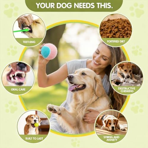3-Pack Tennis Ball Dog Toys with Squeaker, Interactive Fetch Play for Pets 40 lbs and Over ，Training Balls for Indoor & Outdoor Exercise, 3.28-inch (Pink Blue, 12PCS)