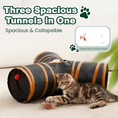 Love's cabin Cat Tunnel for Indoor Cats, 3-Way Collapsible Play Tunnel