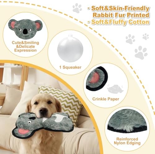 8.86 Inch Grey Green Koala Squeaky Dog Toy with Crinkle Paper, Plush Chew Toy for Puppy Teething, Interactive Fetch Toy for Small Medium Large Dogs