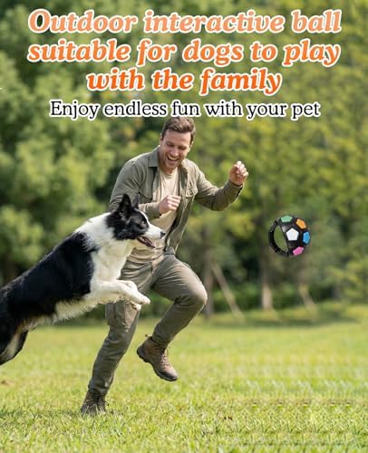 TPR Dog Soccer Ball Toy with Handle, Mellow Dog Calming Ball, Durable Interactive Animal Football Toys Without Squeaky Tennis Inside