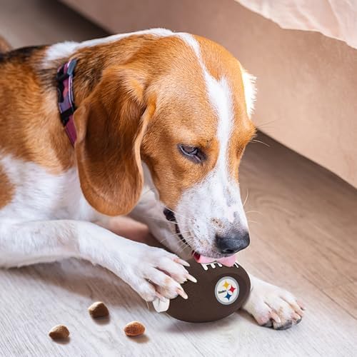 NFL Pittsburgh Steelers Football Treat Dispensing Toy for Dogs and Cats, Rubber Ball Pet Toy, Interactive Fun Doggie Treat Toy, Natural Rubber Feeding Toy